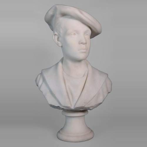 埃托尔·艾克西梅内（Ettore XIMENES，1855-1926） 带贝雷帽的孩子 白色半身大理石像 19世纪后半叶