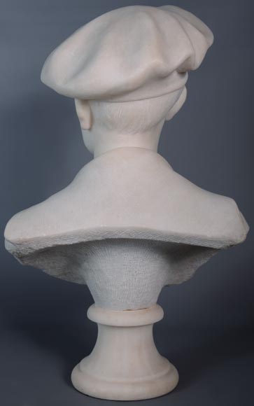 埃托尔·艾克西梅内（Ettore XIMENES，1855-1926） 带贝雷帽的孩子 白色半身大理石像 19世纪后半叶-5