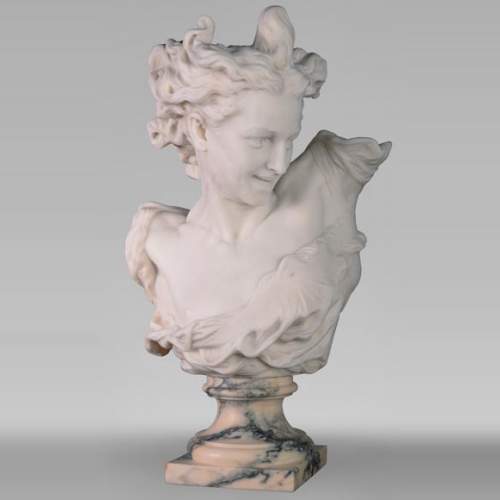 古列尔莫·普吉 （Guglielmo PUGI，1850 - 1915), 白色卡拉拉大理石半身像 《舞蹈天才》 根据让-巴蒂斯特·卡尔波（Jean-Baptiste CARPEAUX）雕塑作品 约1900 年