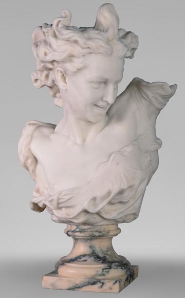 古列尔莫·普吉 （Guglielmo PUGI，1850 - 1915), 白色卡拉拉大理石半身像 《舞蹈天才》 根据让-巴蒂斯特·卡尔波（Jean-Baptiste CARPEAUX）雕塑作品 约1900 年-0