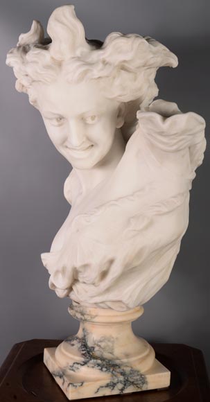 古列尔莫·普吉 （Guglielmo PUGI，1850 - 1915), 白色卡拉拉大理石半身像 《舞蹈天才》 根据让-巴蒂斯特·卡尔波（Jean-Baptiste CARPEAUX）雕塑作品 约1900 年-5