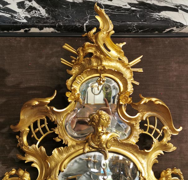 拿破仑三世时期镀金青铜镜，洛可可风格装饰-1