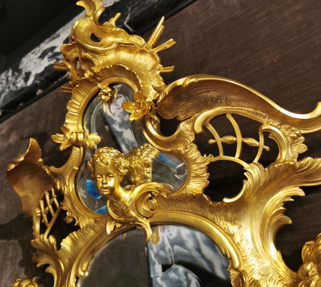 拿破仑三世时期镀金青铜镜，洛可可风格装饰-2
