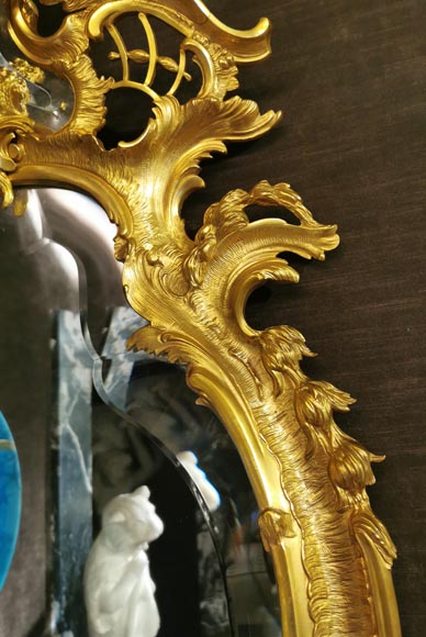 拿破仑三世时期镀金青铜镜，洛可可风格装饰-3