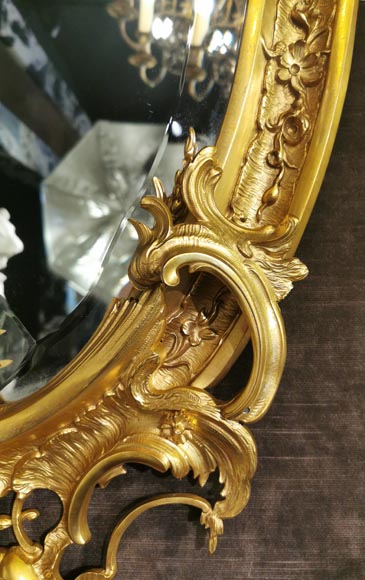 拿破仑三世时期镀金青铜镜，洛可可风格装饰-4