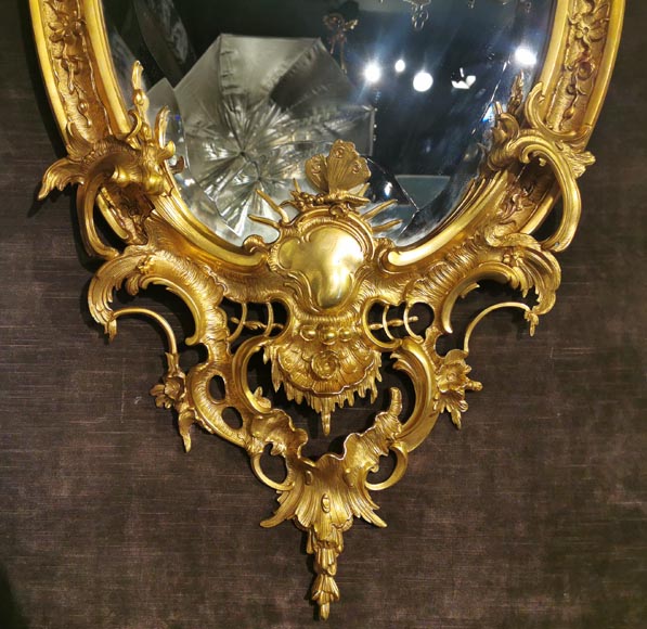 拿破仑三世时期镀金青铜镜，洛可可风格装饰-5