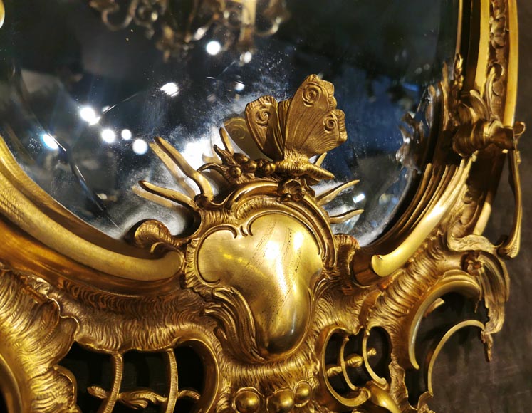 拿破仑三世时期镀金青铜镜，洛可可风格装饰-6