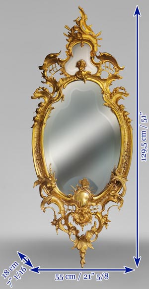 拿破仑三世时期镀金青铜镜，洛可可风格装饰-8