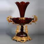 克里希水晶（CRISTALLERIE DE CLICHY ）工坊 红宝石水晶大杯 镶镀金青铜 约1878年