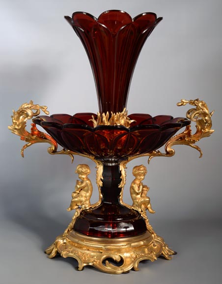 克里希水晶（CRISTALLERIE DE CLICHY ）工坊 红宝石水晶大杯 镶镀金青铜 约1878年-0