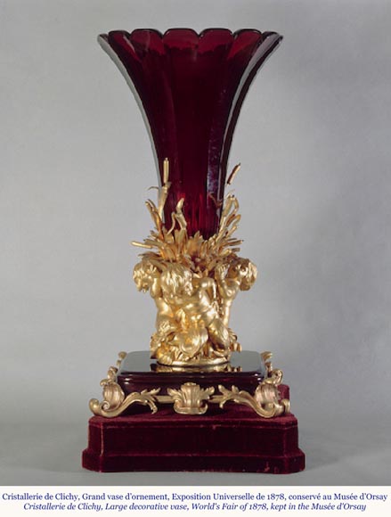 克里希水晶（CRISTALLERIE DE CLICHY ）工坊 红宝石水晶大杯 镶镀金青铜 约1878年-1