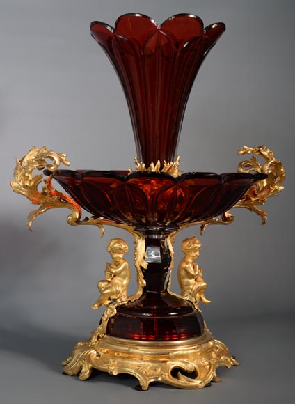 克里希水晶（CRISTALLERIE DE CLICHY ）工坊 红宝石水晶大杯 镶镀金青铜 约1878年-3