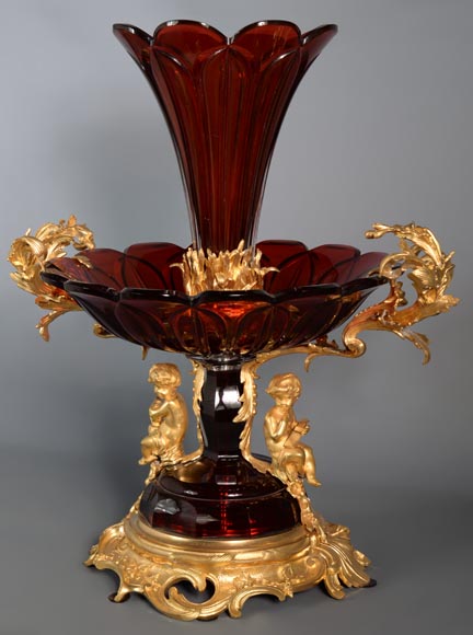 克里希水晶（CRISTALLERIE DE CLICHY ）工坊 红宝石水晶大杯 镶镀金青铜 约1878年-4