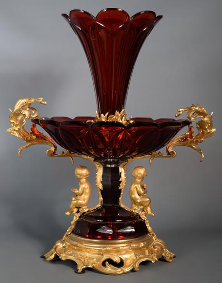 克里希水晶（CRISTALLERIE DE CLICHY ）工坊 红宝石水晶大杯 镶镀金青铜 约1878年-5
