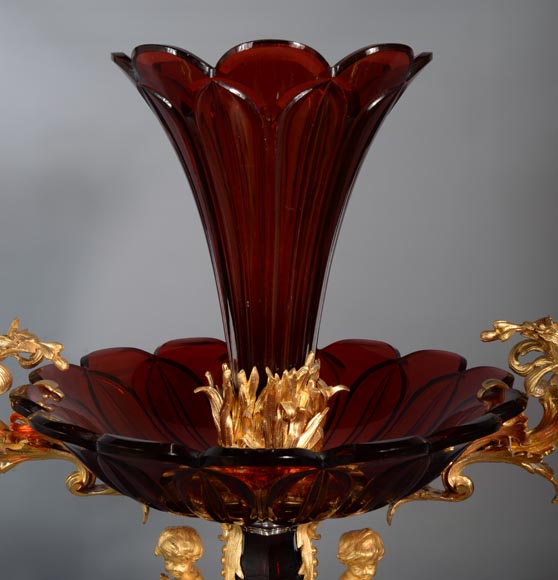 克里希水晶（CRISTALLERIE DE CLICHY ）工坊 红宝石水晶大杯 镶镀金青铜 约1878年-6