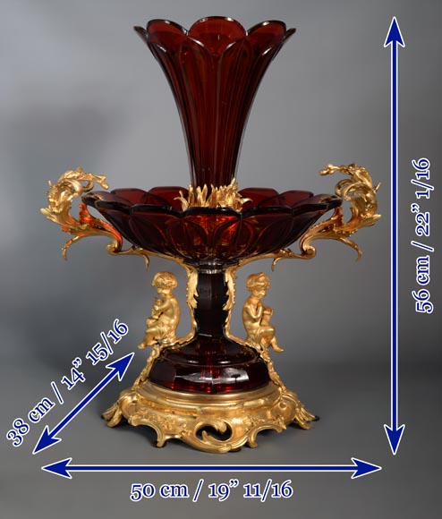 克里希水晶（CRISTALLERIE DE CLICHY ）工坊 红宝石水晶大杯 镶镀金青铜 约1878年-13