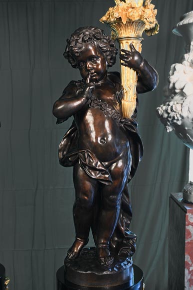 铜匠奥古斯特-路易·马尔基 为吉鲁家定制 一对九火大烛台 青铜镀金银 古铜色 约1855年-3