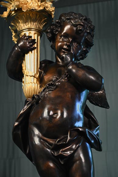 铜匠奥古斯特-路易·马尔基 为吉鲁家定制 一对九火大烛台 青铜镀金银 古铜色 约1855年-6