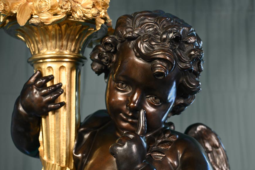 铜匠奥古斯特-路易·马尔基 为吉鲁家定制 一对九火大烛台 青铜镀金银 古铜色 约1855年-20