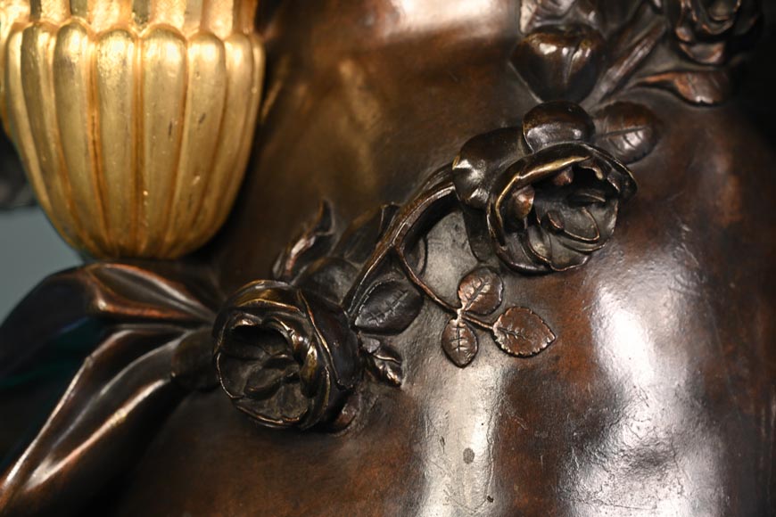 铜匠奥古斯特-路易·马尔基 为吉鲁家定制 一对九火大烛台 青铜镀金银 古铜色 约1855年-23