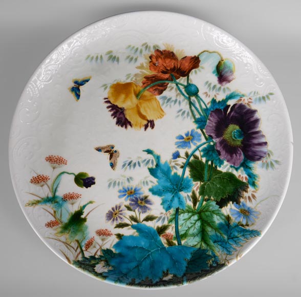 西奥多.德克（Théodore DECK），圆盘，鲜花蝴蝶装饰-0