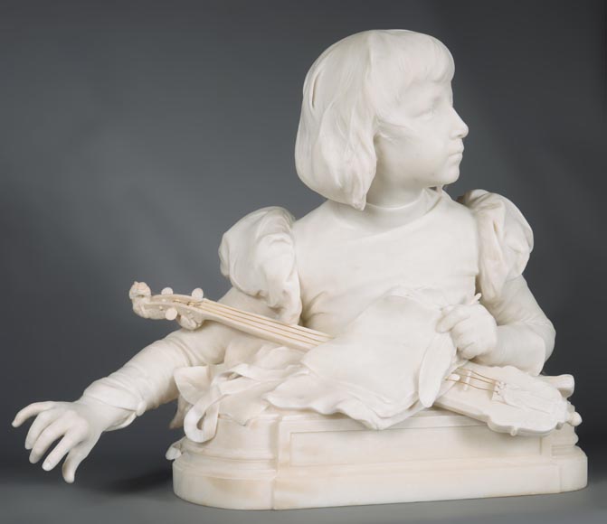 勒内·罗泽（René ROZET） 弹奏曼陀林的年轻音乐家 白色大理石雕塑 19世纪末-3