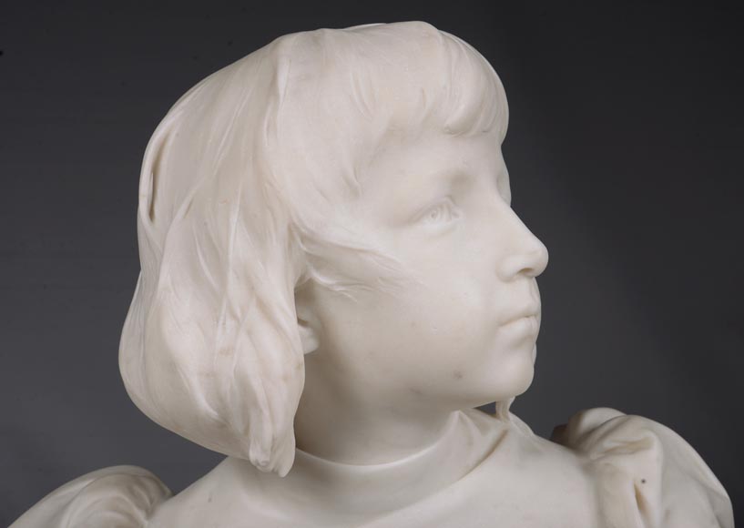 勒内·罗泽（René ROZET） 弹奏曼陀林的年轻音乐家 白色大理石雕塑 19世纪末-4