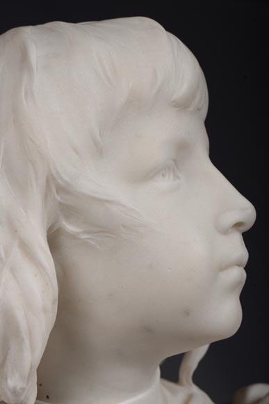 勒内·罗泽（René ROZET） 弹奏曼陀林的年轻音乐家 白色大理石雕塑 19世纪末-5