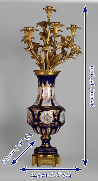 青铜烛台，塞夫尔瓷器- 陶瓷／彩陶器／瓷器