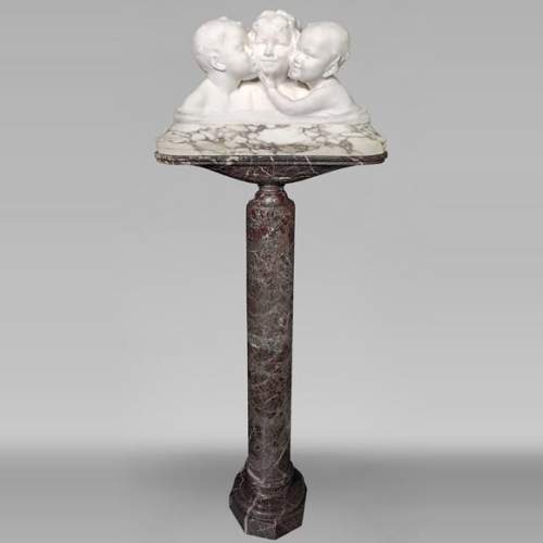 阿弗尔图纳托.戈里（Affortunato GORI），卡拉拉大理石雕塑，石柱上三个孩童半身像