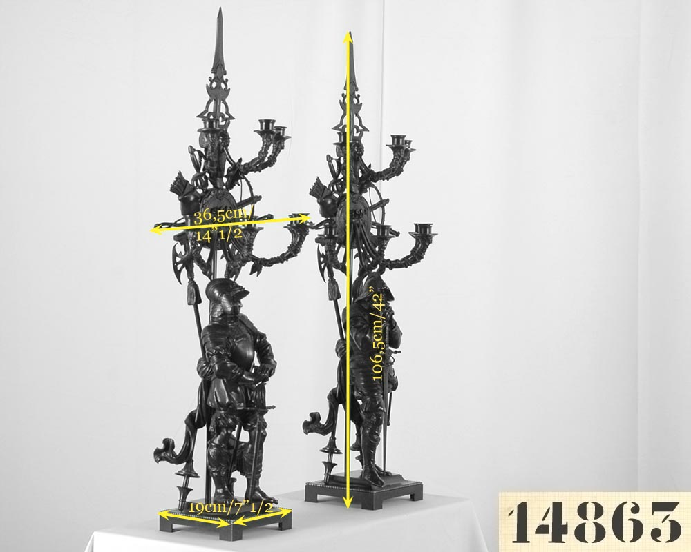 让-弗朗索瓦·杰克特 (1796-1844) ：士兵塑像抛光青铜烛台-4