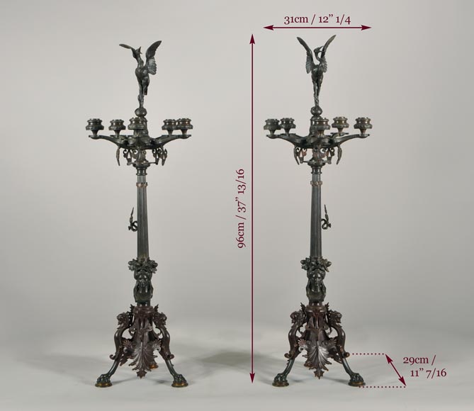安托万·路易斯·巴里（Antoine-Louis BARYE，1795-1875年，按照该艺术家风格），一对饰有鹳饰的立地烛台-10