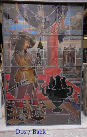 火枪手像彩绘玻璃，比特灵出品，巴黎1883年。-9