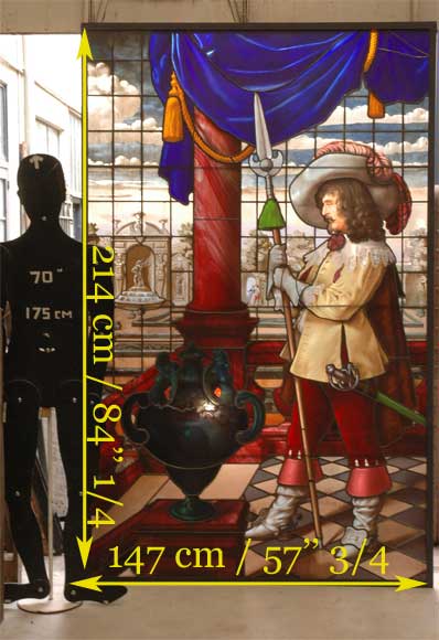 火枪手像彩绘玻璃，比特灵出品，巴黎1883年。-11
