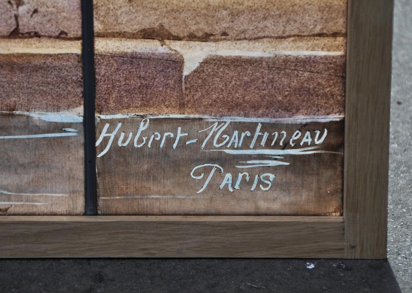 女士与灰犬，双彩色玻璃窗由休伯特·马蒂诺签名制作，巴黎-5